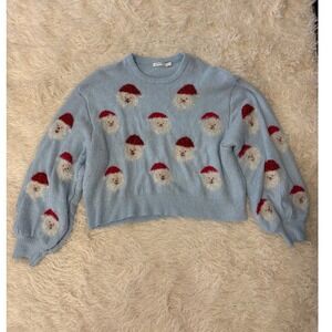 Judson & Co.‎ Light Blue Santa Sweater w/ Puffy sleeves Christmas Knit Large